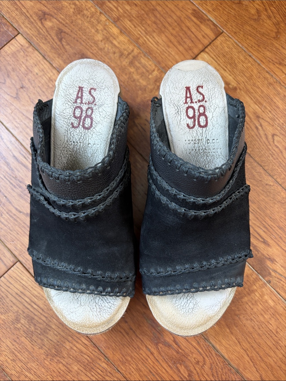 A.S.98 Women’s Black Suede and Leather Slides Sz 37